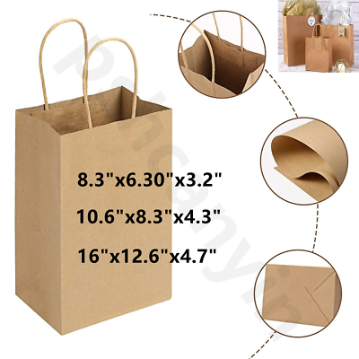 #ad 50 200PCS Kraft Paper Bags Bulk Gift Shopping Carry Craft Bag With Handles Brown $34.22
