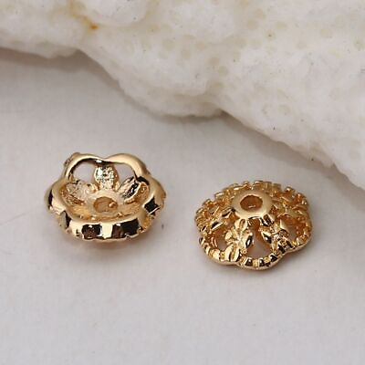#ad Flower Bead Caps Metallic Gold Color Fit Beads Women Jewelry Finding Craft 10pcs $7.43