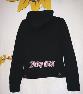 #ad Juicy Couture Jacket M Black Poly Cotton Zip Up Hoodie Juicy Girl Pink Logo Y2K $39.99