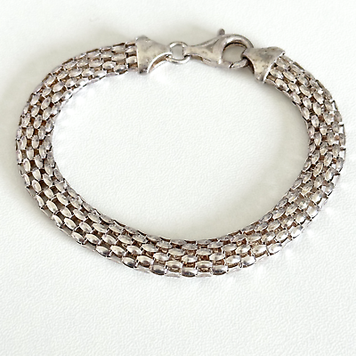 #ad Vintage 925 Italian Sterling Silver Mesh Chain Link Bracelet 7.25quot; $49.99