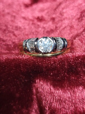 #ad Vintage CARESSA 14K Engagement Wedding Rings Set Center Round Cut 10 Baguettes $749.99