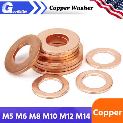 #ad Copper Crush Washer O Ring Gasket Seal Flat Ring Oil Gasket M5 M6 M8 M10 M12 M14 $10.79