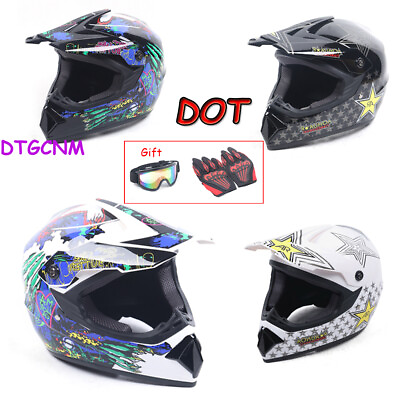 #ad 2 Gift Motorcycle Helmets Motocross Offroad Full Face Moto Helmet Gloves Goggles $43.00
