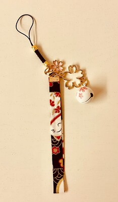 #ad Japanese Lovely Keychain Netsuke Bell Charm Maneki Nekoamp;Cherry Blossom Pattern $21.20
