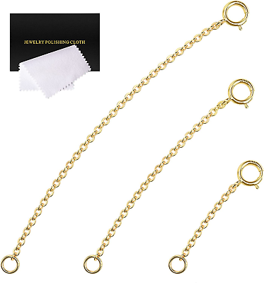 #ad Gold Necklace Extenders 14K Gold Plated Extender Chain 925 Sterling Extension $14.10