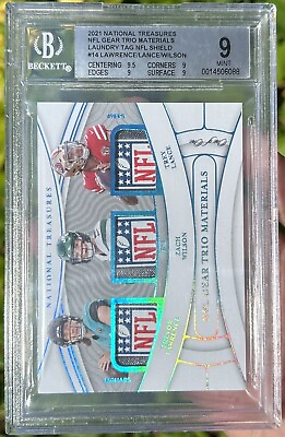 #ad 2021 National Treasures 1 1 Trevor Lawrence Zach Wilson NFL Shield Patch BGS 9 $1400.00