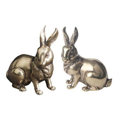 #ad 2PCS animal model table top decor Miniatures Copper Rabbit Decorative Bunny $12.36