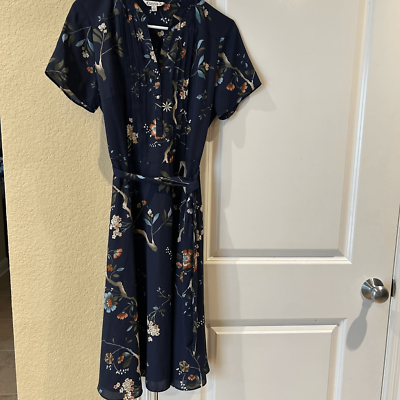 #ad Nanette Lepore blue floral tie waist midi shirt dress size 8 $40.00