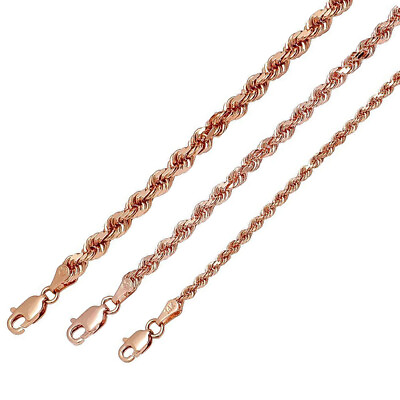 #ad 14k Solid Rose Gold Rope Chain Necklace 2mm 3mm Men#x27;s Women Size 16quot; 30quot; $362.75