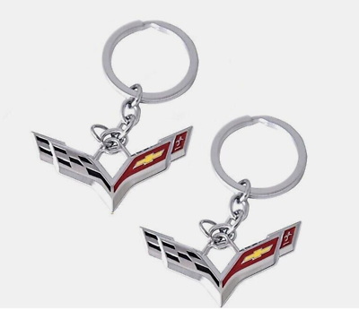#ad For Chevy Corvette Car Keychain Keyring Emblem Cross Flag Metal Gift Chrome $41.99