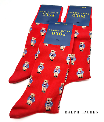 #ad Set of 3 pairs Polo Ralph Lauren Polo Bear Socks for Men Size 7 9 Gift red Japan $26.42