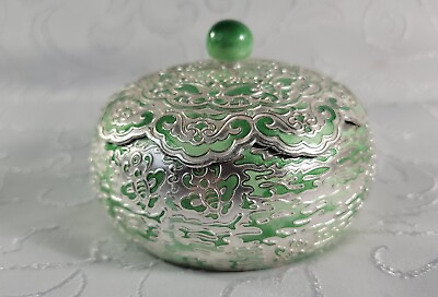 #ad Silver 990 Jewelry Trinket Box With Round Stone Handle. Beautiful 185.4 Grams $229.95