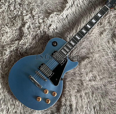 #ad Custom Light Metallic Blue LP Electric Guitar Rounded Fret Solid Body Bone Nut $125.33