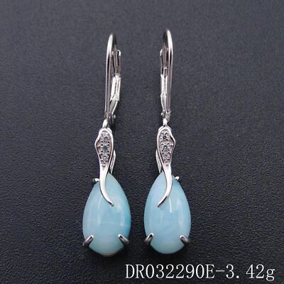 #ad Women Larimar Drop Earring 925 Sterling Silver Earrings Ladies Ear Dangle 1Pair $81.06