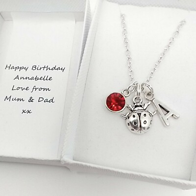 #ad Ladybird Ladybug Pendant Necklace Gift Personalised Initial Birthstone GBP 12.95