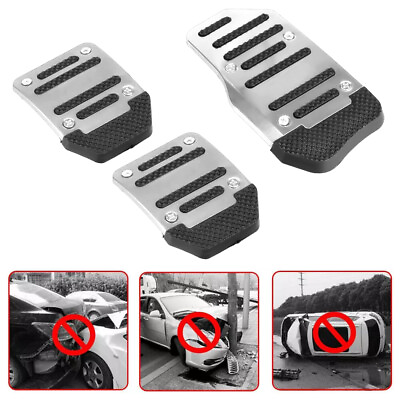 #ad 3 PCS Silver Car Clutch Brake Gas Pedals Pad Cover Kit Fits For Manual Universal $10.99