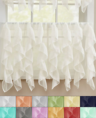 #ad Sheer Voile Vertical Ruffle Window Kitchen Curtain 24quot; Tier Pair $14.39