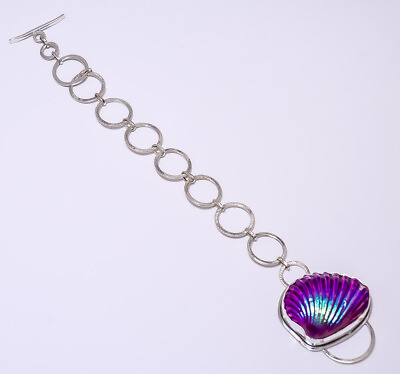 #ad Purple Titanium Sea Shell 925 Sterling Silver Bracelet 7.99quot; B 9214 73 45 $26.10
