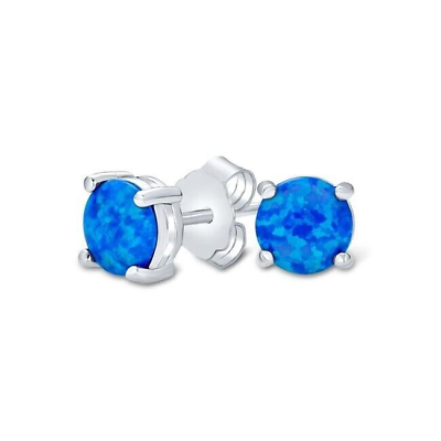 #ad 925 Sterling Silver 6mm Round Blue Fire Opal Stud Earrings For Women $8.99