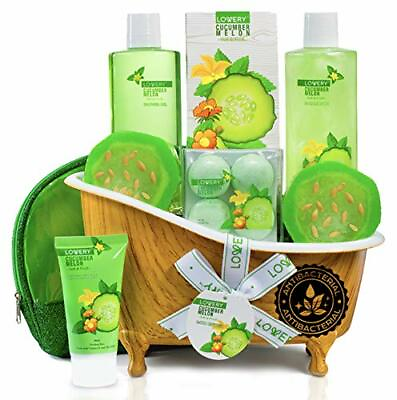 Home Spa Bath Basket Gift Set Natural Cucumber Melon Kit Organic Spa Set $34.99