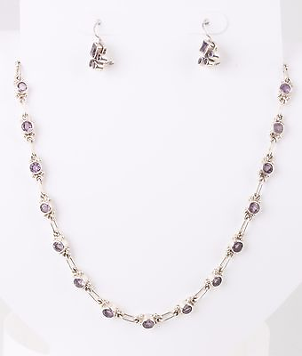 #ad STERLING PURPLE FACETED CRYSTALS NECKLACE amp; EARRINGS JEWELRY SET FINE 925 4845B $75.00