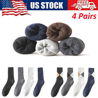 #ad 4 Pairs Mens Wool Crew Socks Winter Heavy Duty Warm Work Boots Socks Cotton US $9.95