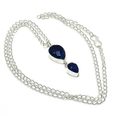 #ad Sapphire Simulated Gemstone Handmade 925 Sterling Silver Jewelry Necklace 18quot; $7.55