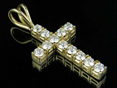 #ad 14K Yellow Gold Over One Row Diamond Prong Set Cross Charm Pendant 4CT $217.35