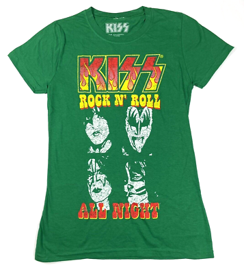 #ad Kiss Women#x27;s Band T Shirt Size Medium Green Rock N#x27; Roll All Night Grunge Retro $10.95