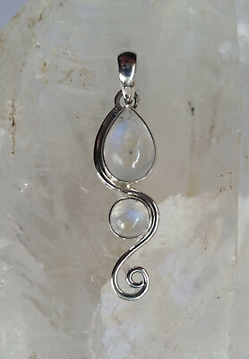 #ad 467 Rainbow Moonstone Solid 925 Sterling Silver Twin Gems Spiral Pendant rrp$70 AU $36.95