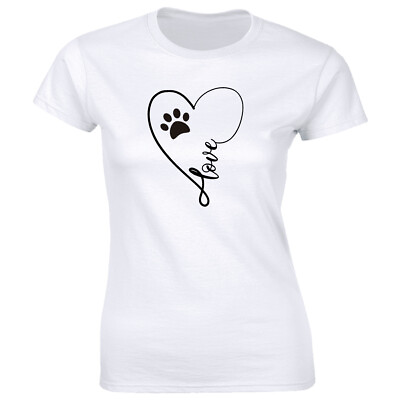 Love with Heart Paw Print T Shirt for Women Pet Lovers Tee Shirt $8.90