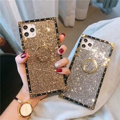 #ad #ad For Samsung S22 S21 S20 S10 S9 Note20 10 9 Glitter Bling Gold Square Case w Ring $8.99
