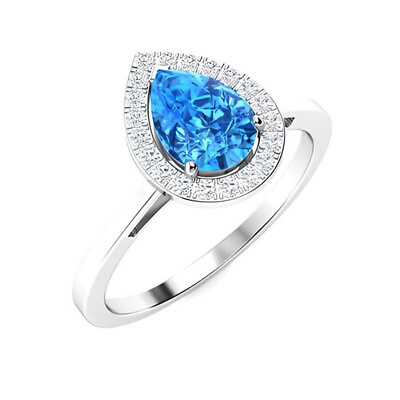 #ad Swiss Blue Topaz Brilliant Cut Pears 7x5mm Holo Accents Ring With Rhodium Plated $31.50