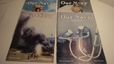 #ad 4 OUR Navy magazines 1942 1943 Photo#x27;s Advertisements Cigarette amp; Liquor Ads $29.50