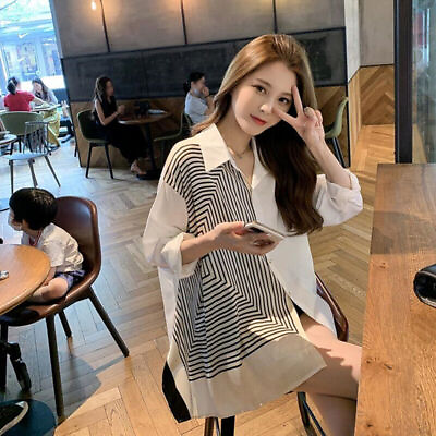 #ad Korean Fashion Women Asymmetric Button Down Shirt Loose Casual Tops Blouse Tunic $20.14