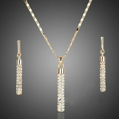 Elegant Gold Cubic Zirconia Earrings Rings Necklace Set Women Wedding Jewelry C $2.73
