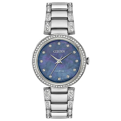 #ad Citizen Eco Drive Silhouette Women#x27;s Crystal Accent Watch 28MM EM0840 59N $115.99