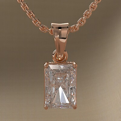 #ad #ad IGI Certified Radiant Cut Solitaire Lab Grown Diamond Necklace Pendant 14k Gold $457.07
