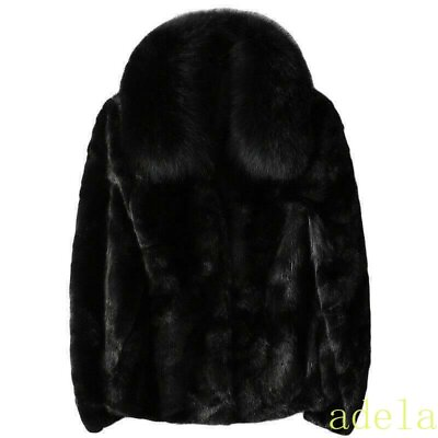 #ad Luxury Winter Womens Real Mink Fur Genuine Coat With Fox Fur Collar Warm Jackets $311.98