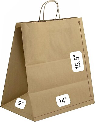 #ad 25 Pcs 15x10x12 Brown Paper Gift Bags with Handle for Shopping Grocery Gift $20.63