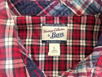 #ad WOMENS BASS RED PLAID FITTED SHIRT PRE OWNED SIZE LARGE $11.99
