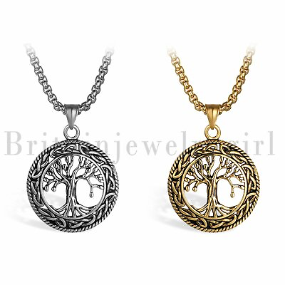 Stainless Steel Celtic Knot Tree Of Life Charms Pendant Necklace for Men Women $9.89