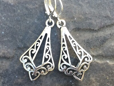 #ad Silver Filigree Dangle Earrings with Sterling Silver Leverbacks $15.00