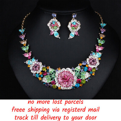Flower necklace And Earring Fashion jewelry sets Wedding Bridal Accessories Sets $22.99