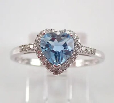 #ad Pretty Heart Cut Simulated Blue Topaz Halo Wedding Ring In 14k White Gold Plated $138.99