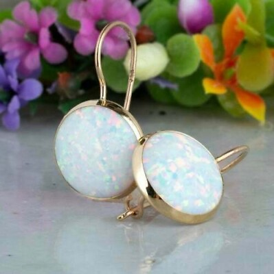 #ad Deliciate 4Ct Round Cut Opal Drop amp; Dangle Earrings Solid 14K Yellow Gold Finish $49.98
