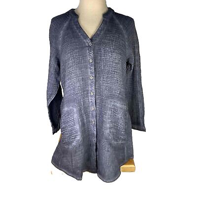 #ad Tribal Jeans Women Petite Small Blue Tunic Dress Shirt Button Front Pockets $17.99