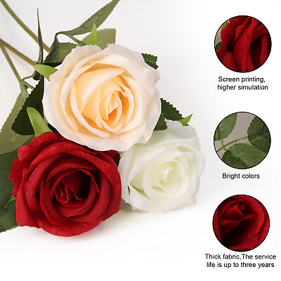 #ad Red Silk Velvet Roses Artificial Flowers Realistic fou Women Valentine#x27;s Day USA $9.59