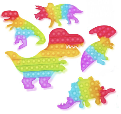 #ad 5 Pack Dinosaur Pop Fidget Toys Glow in the Dark Pop for Kids Rainbow Color $19.99