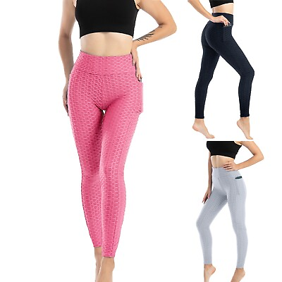 #ad Women#x27;s Yoga Sports Pants W Pocket High Waist Elastic Hip Lifting Slim Leggings $25.17